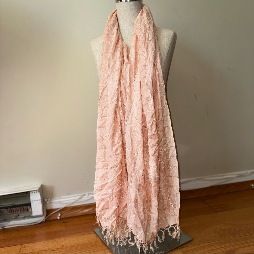 C by RSVP Blush Pink Wrap Scarf Fringe Hippie Boho Casual Light Feminine Spring